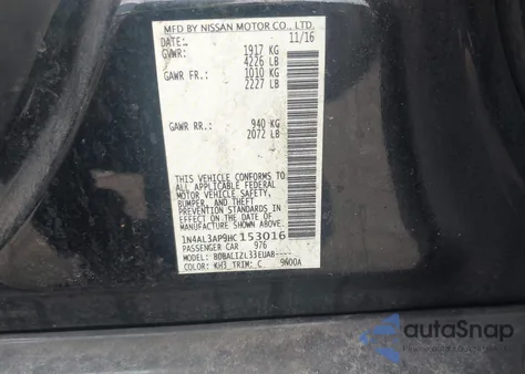 2017 Nissan Altima 2.5 Sv z USA, uszkodzony, nr VIN 1N4AL3AP9HC153016